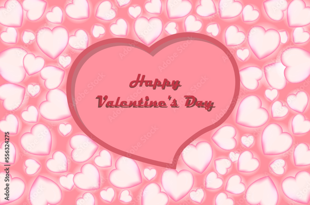 Happy Valentine's Day. Cute love banner or greeting card with pink hearts and place for text. Flat vector illustration isolated on pink background. Happy Valentine's Day. Cute love banner or greeting card with pink hearts and place for text. Flat vector illustration isolated on pink background.