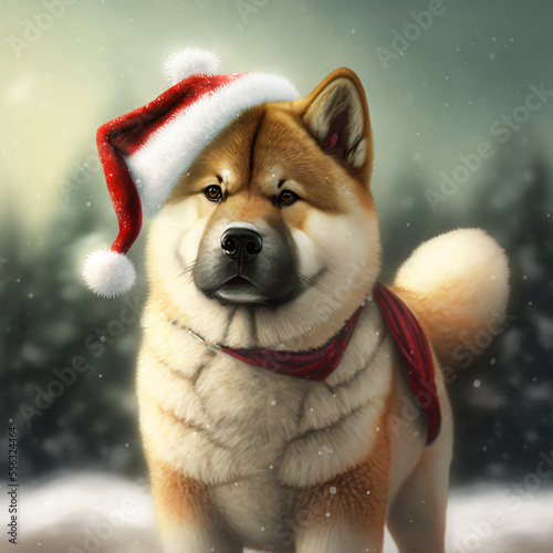 Akita in Christmas Outfit