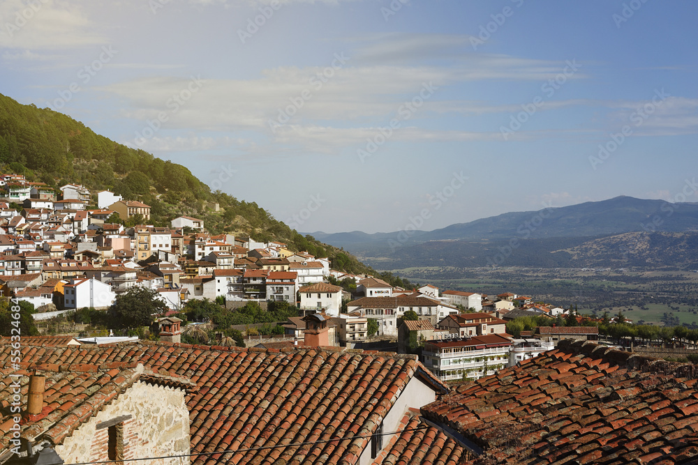 Panoramic view of Pedro Bernardo village with rooftops in the Tiétar valley.