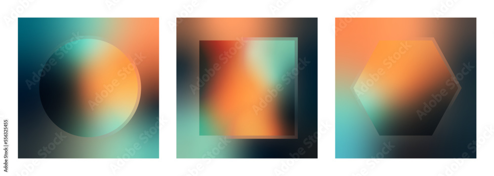 Holographic bright colors banner vectors, square blur gradient  card template set