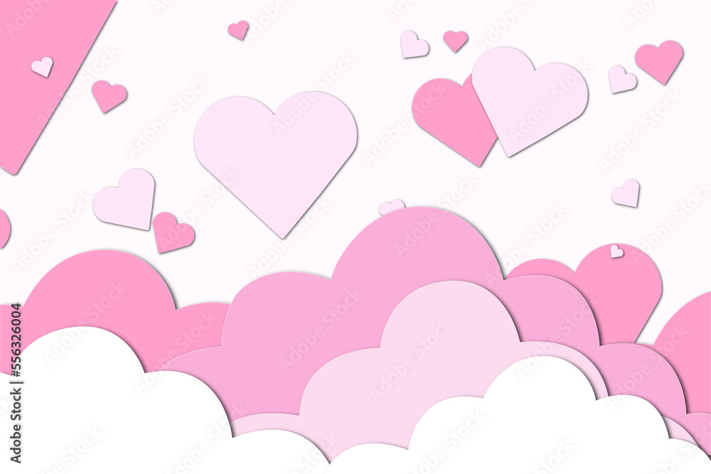White background with hearts and clouds. Illustration.
