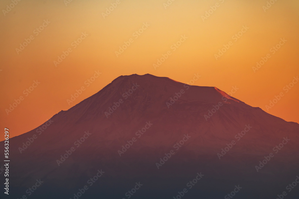 Beautiful sunrise over the Ararat mountain.  Armenia