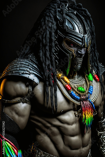 Black African Warrior in metal mask