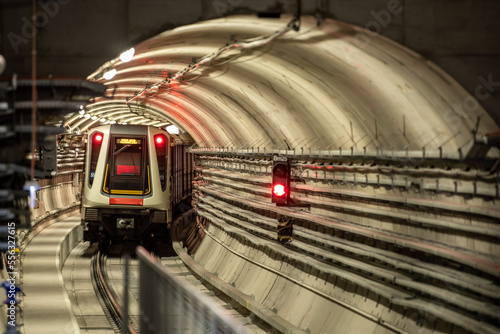 Warsaw metro train in the tunnel