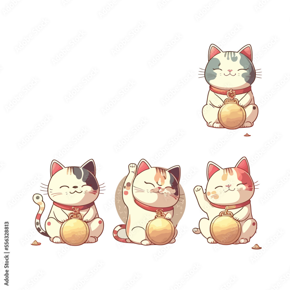 Set of different Japanese lucky cat maneki neko vector