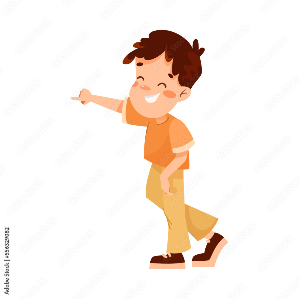 Little Boy Pointing Finger at Somebody Playing Hide and Seek Game and Having Fun Vector Illustration Little Boy Pointing Finger at Somebody Playing Hide and Seek Game and Having Fun Vector Illustration