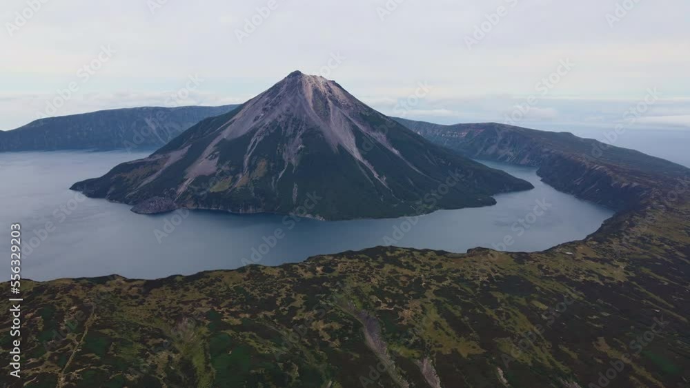 Aerial view of the unique Krenitsyn volcano on Onecotan Island Aerial view of the unique Krenitsyn volcano on Onecotan Island