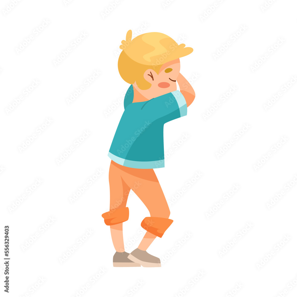 Little Boy Counting with Closed Eyes Playing Hide and Seek Game and Having Fun Vector Illustration