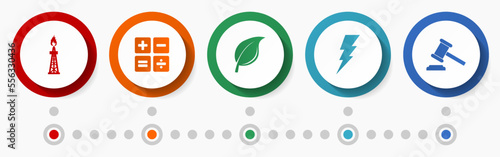 Industry vector icon set, technology power and energy flat design web buttons, business infographic template