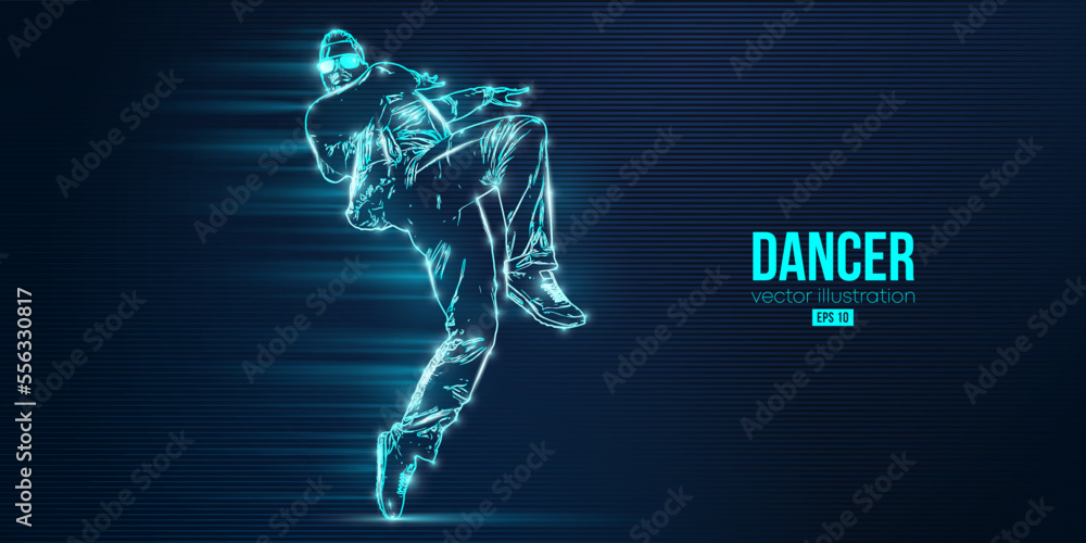 Abstract silhouette of a young hip-hop dancer, breake dancing man isolated on blue background. Vector illustration