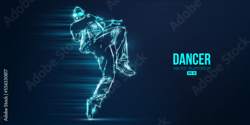 Abstract silhouette of a young hip-hop dancer, breake dancing man isolated on blue background. Vector illustration