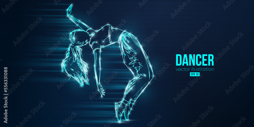 Abstract silhouette of a young hip-hop dancer, breake dancing woman isolated on bkue background. Vector illustration