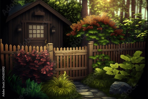 Garden filagory in a cozy and beautiful plant environment vintage wooden style photo