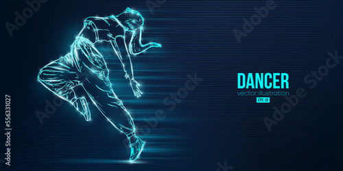 Abstract silhouette of a young hip-hop dancer, breake dancing woman isolated on bkue background. Vector illustration