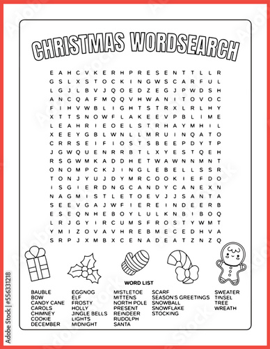 Holiday word search puzzle, Christmas word puzzle. Christmas activity. Fun activities for kids.