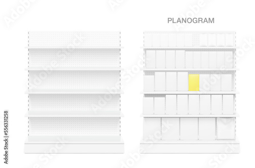 Store shelf for presentations on a white background. Vector illustration. Can be use for template your design, promotion, advertising. EPS10.	