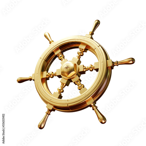 3d rendered golden ship's helm