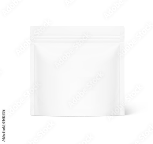 Clean stand up pouch mockup. Vector illustration isolated on white background. Front view. Can be use for template your design, presentation, promo, ad. EPS10.	