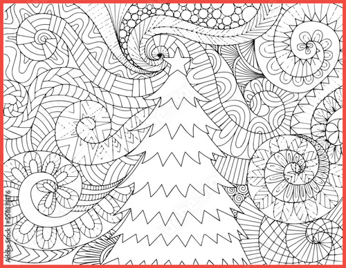 Christmas tree Happy Holidays Coloring Page, Coloring page kindergarten activity for kids. Christmas activity to have a good time. Merry Christmas, happy new year coloring page.