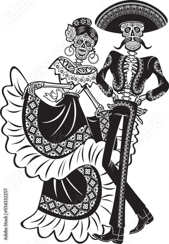 Mexican sugar skeleton couple dancing traditional dance