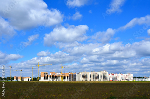 Building a new city against a blue sky