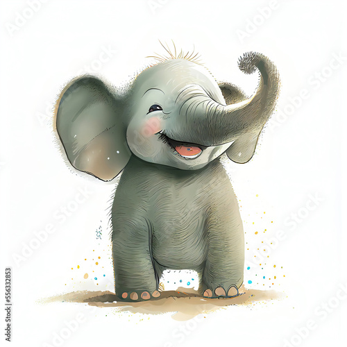 Generative AI: illustration of a happy cute elephant