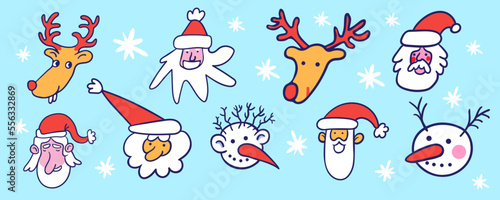set of cartoon snowmen in flat style