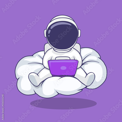 astronaut playing on computer at the cloud