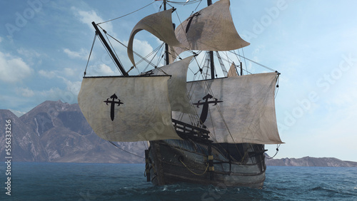 The NAO VICTORIA is the flag ship of the MAGELLAN armada. A scientific 3D-reconstruction of a spanish galleon fleet in the beginning of the 16th century. sails ahead of the global circumnavigational
