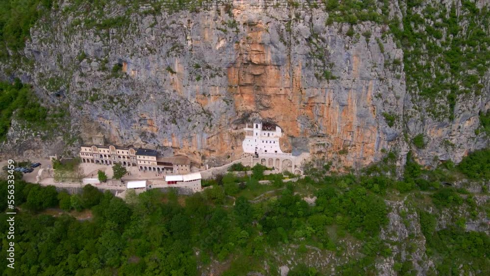 Aerial shot of the Ostrog Monastery or Monasterio de Ostrog in Montenegro. It is an important Orthodox religion center in Balkans Aerial shot of the Ostrog Monastery or Monasterio de Ostrog in Montenegro. It is an important Orthodox religion center in Balkans