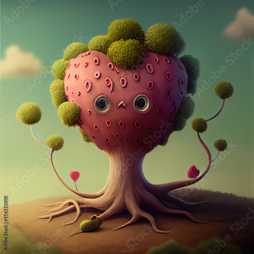 Generative AI:ifantasy strawberry tree for a children's illustration photo