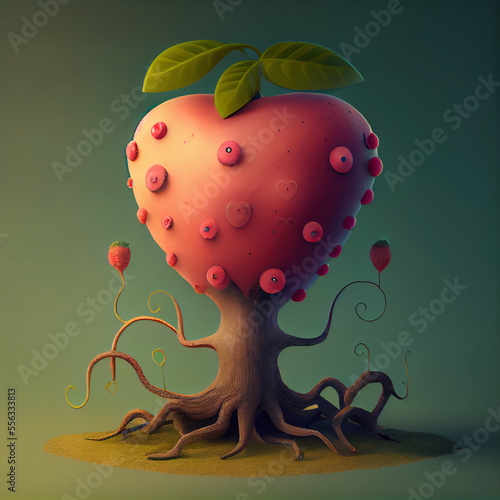 Generative AI:ifantasy strawberry tree for a children's illustration photo