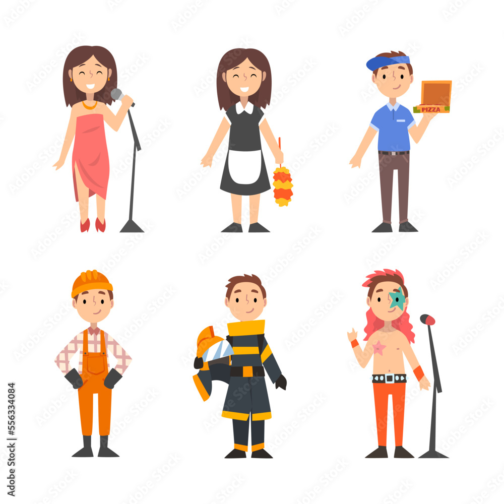Cute Boy and Girl Having Different Profession Wearing Uniform Vector Set Cute Boy and Girl Having Different Profession Wearing Uniform Vector Set