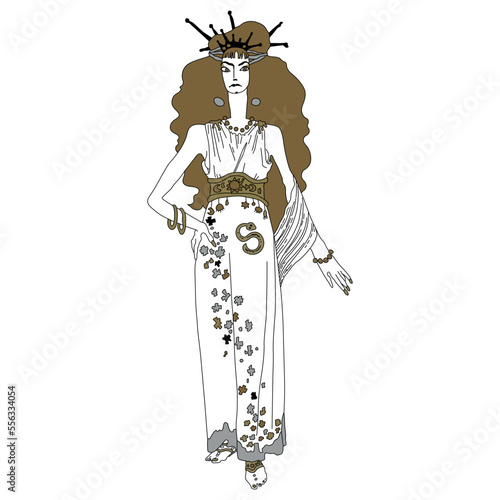 Beautiful antique woman or goddess. Isolated vector illustration. 