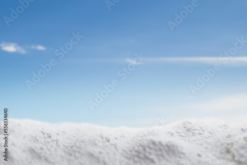 Winter background. Winter postcard. Winter banner. Snow and sky. Snowflakes. Winter morning. Winter day. Winter advertising.