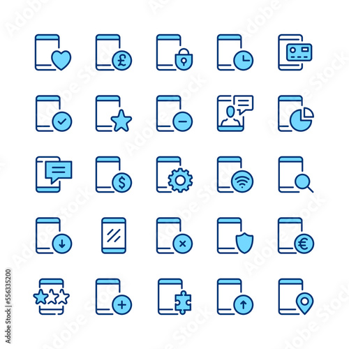 Mobile phone line icons. Blue color. Vector line icons set