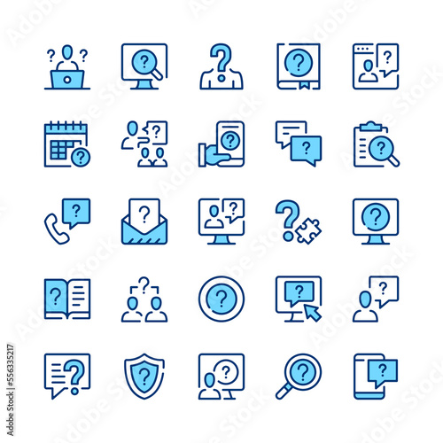 Question line icons. Blue color. Vector line icons set