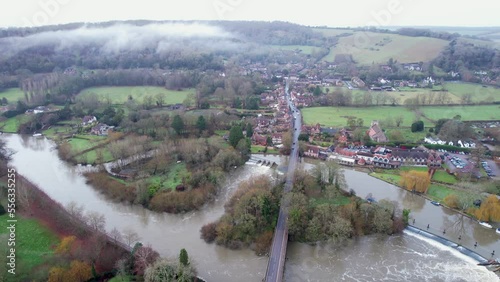 Beautiful aerial footage of Goring and Streatley in Winter. Village in Berkshire, Oxfordshire, British, UK photo