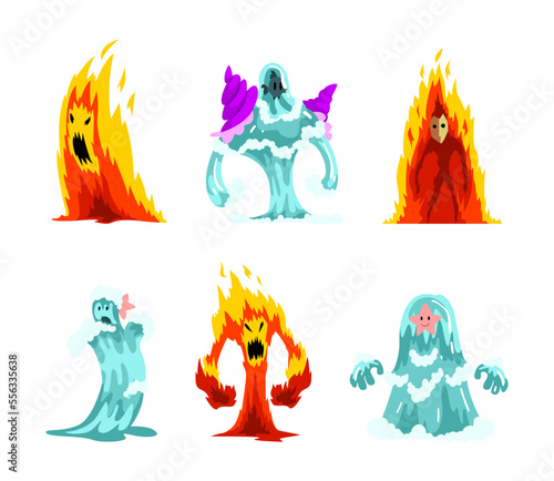 Water and Flame Fantastic Elemental Creature Vector Set