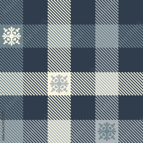 Check plaid seamless pattern with snowflakes.