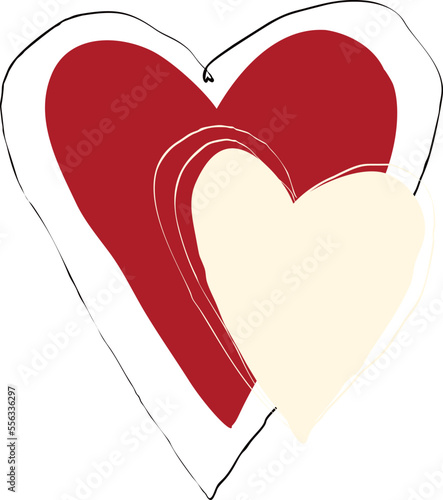 Valentines day card with two hearts in modern doodle style