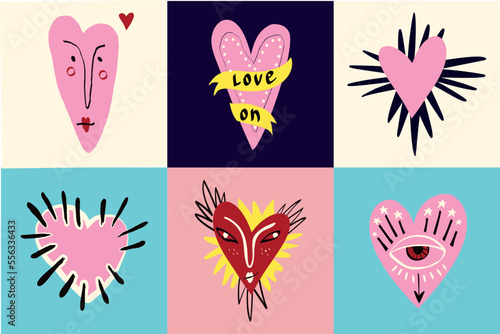 A card with hearts for Valentine's Day. groovy cute love characters.