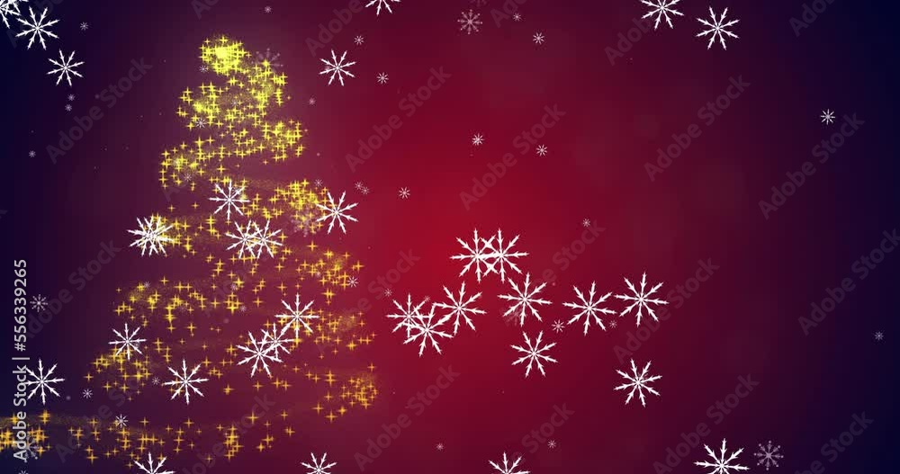 Animation of falling snowflakes over lens flare forming christmas tree against abstract background Animation of falling snowflakes over lens flare forming christmas tree against abstract background