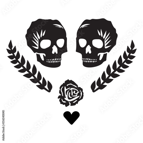Valentines day gay lgbt skull tattoo graphic. Vector skeleton couple. 