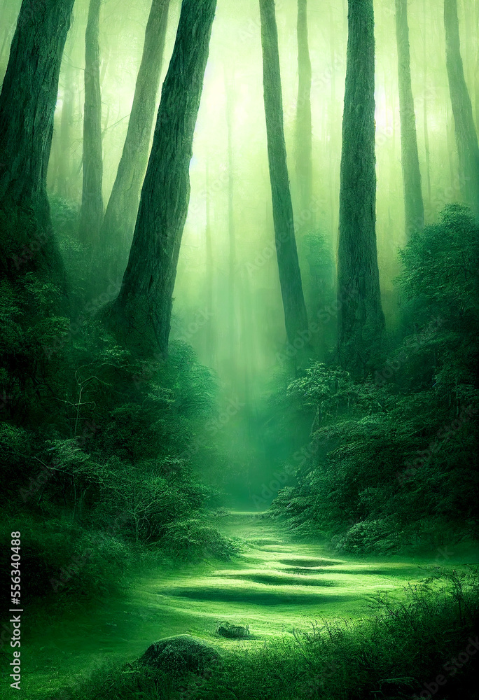 Naklejka premium Scary dark beautiful forest Generative AI