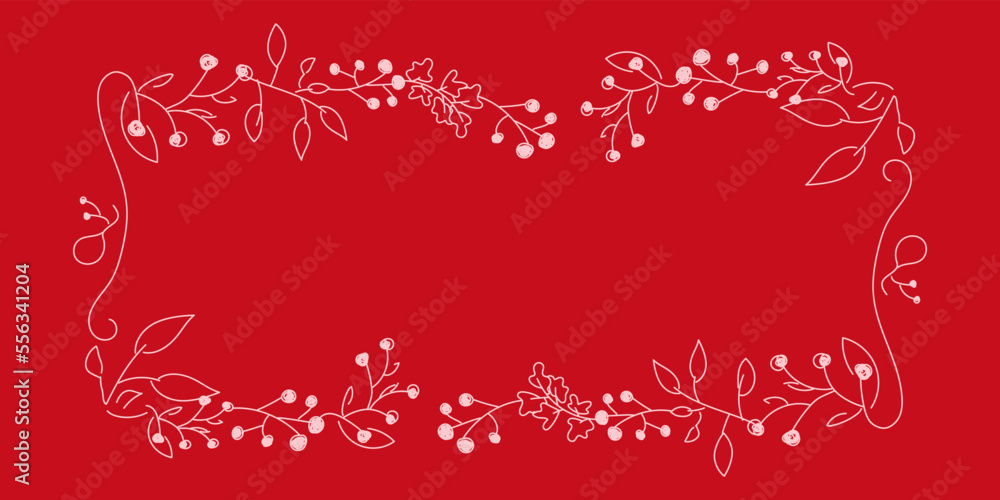 Vector. Merry Christmas and Happy New Year floral background, copy space for text. Rustic horizontal frame template for Christmas cards, wedding invitations, party invitations. Hand-drawn sketch. Vector. Merry Christmas and Happy New Year floral background, copy space for text. Rustic horizontal frame template for Christmas cards, wedding invitations, party invitations. Hand-drawn sketch.