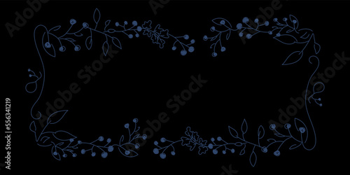 Vector. Merry Christmas and Happy New Year floral background, copy space for text. Rustic horizontal frame template for Christmas cards, wedding invitations, party invitations. Hand-drawn sketch.
