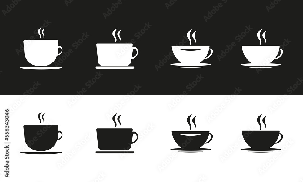 Set of cups filled with coffee. Tea cup icons Set of cups filled with coffee. Tea cup icons