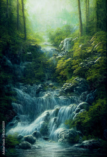 Beautiful waterfall at nature Generative AI © Dyeru