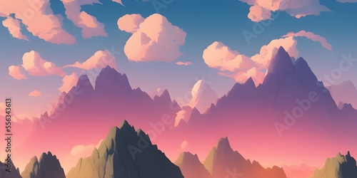 Mountain Landscape at Sunset Created with Generative AI Technology